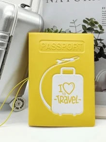 件黃色字母印花 PVC 護照套旅行配件女孩和女士護照夾護照套護照錢包護照袋護照袋男女旅行必需品旅行配件 - 黃色 - 查看 2
