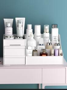 1pc Hộp đựng mỹ phẩm để bàn có ngăn kéo đựng đồ chăm sóc da, đồ trang điểm, phụ kiện tóc, kẹp tóc, hộp đựng đồ trang điểm - trắng - Xem 4