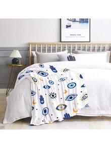 1pc Flannel Blanket, Modern Eye Pattern Bedspread - Multicolor - View 2