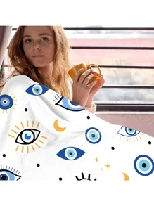 1pc Flannel Blanket, Modern Eye Pattern Bedspread - Multicolor - View 6