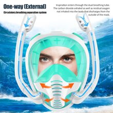 帶抗霧擦拭布的全面鏡面潛水面罩，180度全景高清視圖，帶防漏乾式頂部套裝 - 綠色 - 查看 4