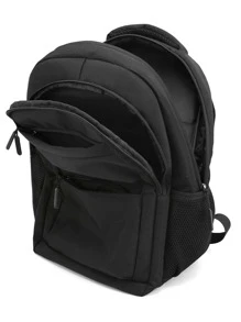 女式背包,加厚面料,大容量,休閒學生書包,多層收納口袋,旅行電腦雙肩包 - 黑色 - 查看 4