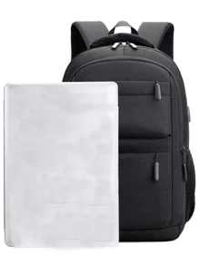 女式背包,加厚面料,大容量,休閒學生書包,多層收納口袋,旅行電腦雙肩包 - 黑色 - 查看 7