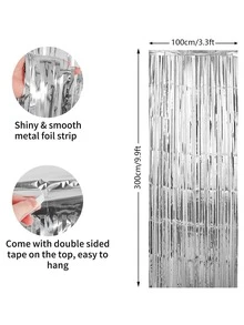 1 Miếng 3.3 X Màu bạc Sọc Ánh sáng lung linh Rèm cửa Bối cảnh Cho bữa tiệc Đồ trang trí , Sinh nhật Các bữa tiệc Gian hàng ảnh Bối cảnh - Bạc - Xem 2