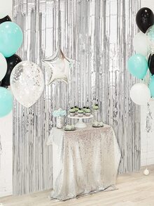 1 Miếng 3.3 X Màu bạc Sọc Ánh sáng lung linh Rèm cửa Bối cảnh Cho bữa tiệc Đồ trang trí , Sinh nhật Các bữa tiệc Gian hàng ảnh Bối cảnh - Bạc - Xem 4