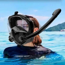 全脸潜水面罩 浮潜面罩 180°全景双管潜水面罩 呼吸防雾成人潜水面罩 - 黑色 - 查看 9