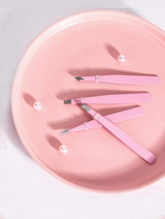 4pcs/Set Stainless Steel Multifunction Eyebrow Clip, 4 Different Mouth Types - Pink Tones