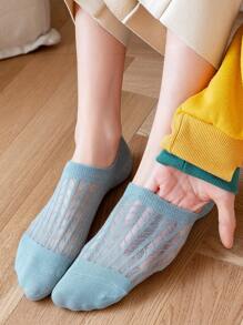 1/5 双装女士薄款隐形袜，硅胶防滑网眼透气无缝袜（无纸板） - 彩色 - 查看 2