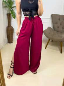Women Pants - Burgundy - View 1