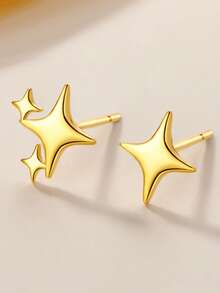 1 对 925 纯银星形耳钉，适合日常佩戴，节日礼物 - 金色 - 查看 3