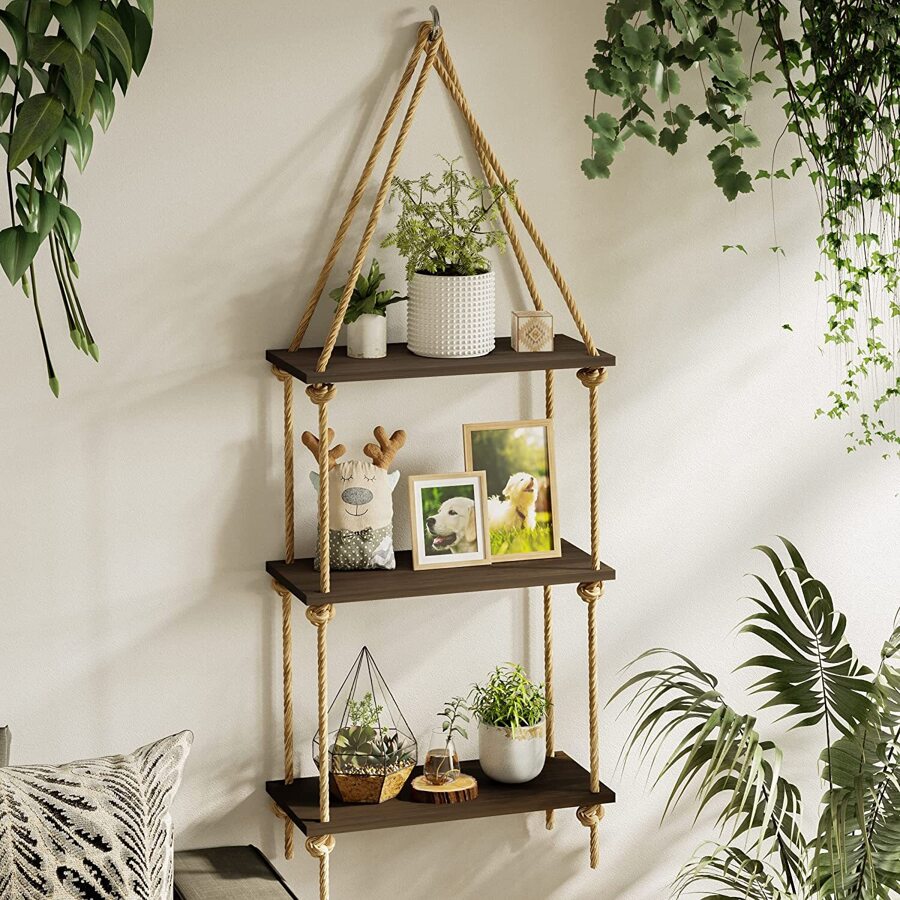 1 pièce Étagères murales Boho WoodLiving - Étagère murale en bois, étagère murale pour plantes, ensemble d'1 - Étagères flottantes rustiques de style ferme, utilisée pour les étagères de chambre à coucher, décoration murale d'entrée, décoration de la maison, décoration de la pièce, décoration murale