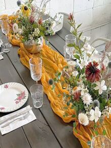 Pleated Gauze Table Runner For Rustic Wedding Party, Festival, Gift, Ginger Table Runner - Ginger - View 2