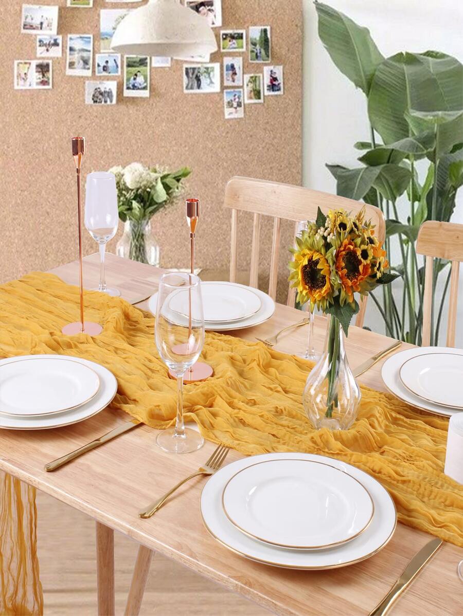 Pleated Gauze Table Runner For Rustic Wedding Party, Festival, Gift, Ginger Table Runner - Ginger - View 1