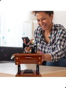 Caja Musical con Alhajero De Cuerda Maquina De Coser Vintage - Beis - Ver 2