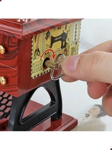 Caja Musical con Alhajero De Cuerda Maquina De Coser Vintage - Beis - Ver 3