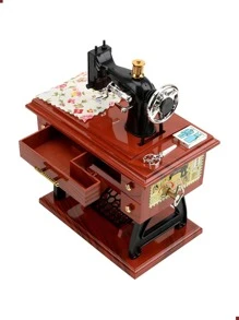 Caja Musical con Alhajero De Cuerda Maquina De Coser Vintage - Beis - Ver 4