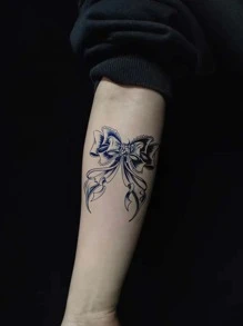 7-14 Days Long Lasting Herbal Temporary Tattoo Sticker, 2pcs Gorgeous & Stylish Waterproof Butterfly Temporary Tattoo Sticker, Disposable Fake Tattoo Sticker For Shoulder, Arm, And Leg - Perfect For Both Men And Women - Blue - View 2