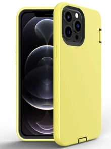 3-Layer Heavy Duty Car Bumper Cover Shock Absorber Anti-Dust Phone Case Compatible With Apple Phones - Yellow - View 3