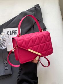 迷你時尚針腳細節手持單肩包 - 玫紅色 - 查看 8