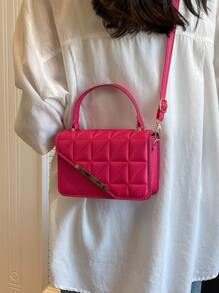 迷你時尚針腳細節手持單肩包 - 玫紅色 - 查看 4
