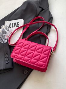 迷你時尚針腳細節手持單肩包 - 玫紅色 - 查看 7