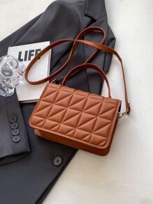 Mini Stylish Tote Bag With Chain And Stitching Details - Brown - View 7