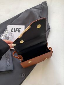 Mini Stylish Tote Bag With Chain And Stitching Details - Brown - View 9