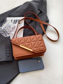 Mini Stylish Tote Bag With Chain And Stitching Details - Brown - View 6