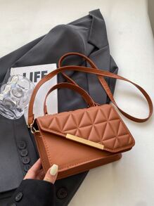 Mini Stylish Tote Bag With Chain And Stitching Details - Brown - View 5