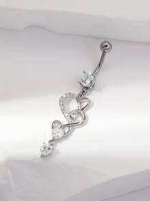 One Silver Long Style Brass Inlaid Cubic Zirconia Heart Belly Button Ring Suitable For Ladies Birthday Party