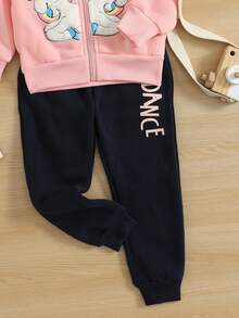 Pants 2 Piezas Sudadera con Cierre y Jogger con Bolsitas para Niña 1-5 Años - Rosa coral - Ver 3