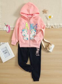 Pants 2 Piezas Sudadera con Cierre y Jogger con Bolsitas para Niña 1-5 Años - Rosa coral - Ver 1