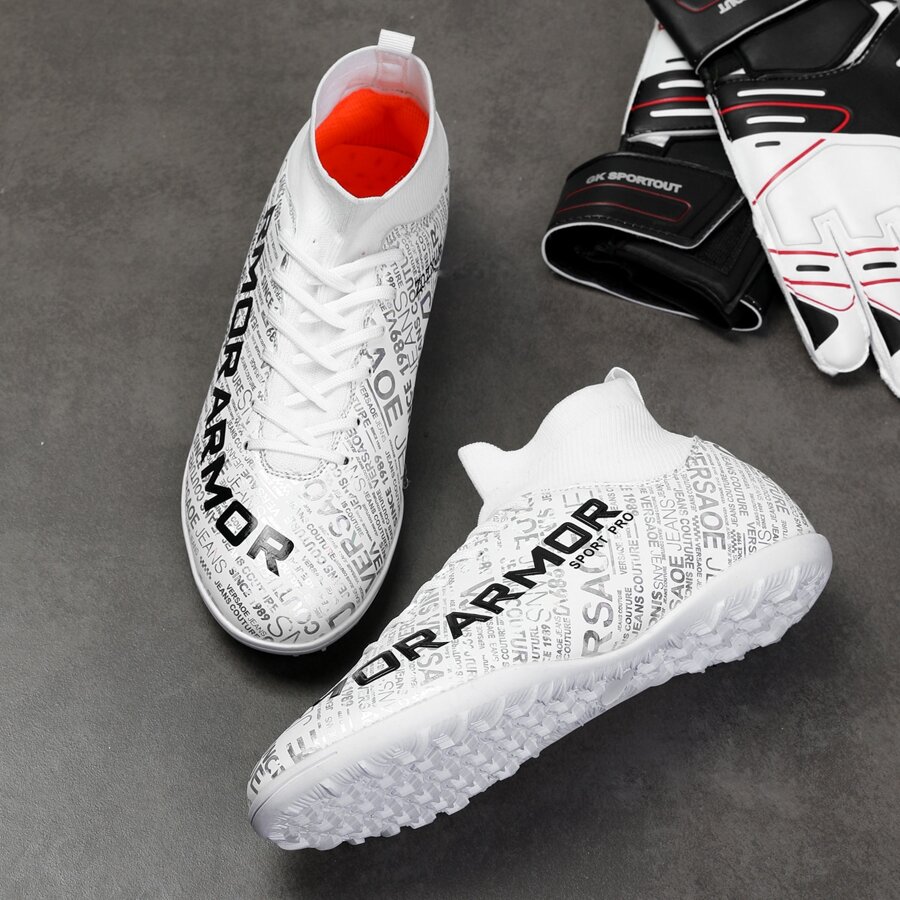 Mới Cao-top Giày bóng đá Nam Thoáng khí Nhẹ Không trượt Ngắn Móng tay Vỡ Móng tay Ngoài trời Trò Chơi Tập huấn Giày thể thao - trắng - Xem 1