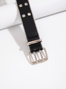 1入組女性Y2K朋克風格雙排洞皮帶 - 黑色 - 查看 3