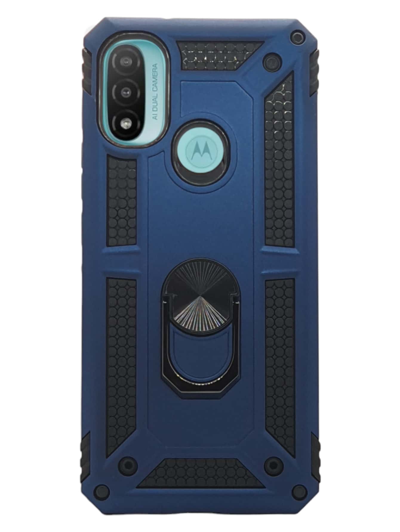 Funda Anillo Uso Rudo Alto Impacto Para Moto E20 Más 2 Micas De Cristal Templado - Azul - Ver 1