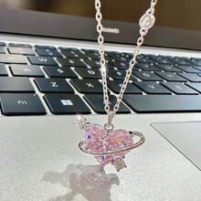 1 Miếng Màu hồng Kim cương Tim Hành tinh Dây chuyền Đối với phụ nữ , Linh hoạt Phụ kiện Với Phong cách ins , Thanh tú Xương quai xanh Chuỗi , Hợp thời - Nhiều màu - Xem 8
