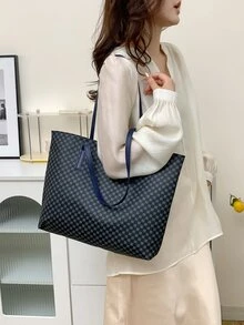 Túi Tote Túi Đeo Vai Thời Trang Dung Tích Lớn - Màu xanh lam - Xem 5