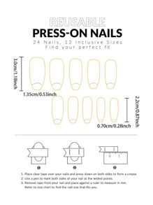 Juego de 24 piezas de uñas postizas de diamantes de imitación lindo de dibujos animados en forma de ataúd largo con 1 lima de uñas y 1 pegamento de gelatina uñas falsas uña falsa uña acrílica - Multicolor - Ver 5