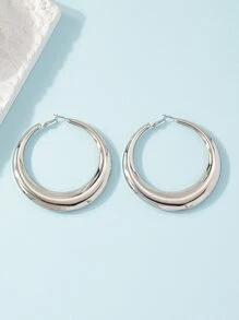 1對時尚鐵水潤光澤圓形圓耳環適合女士日常裝飾 - 銀色 - 查看 5