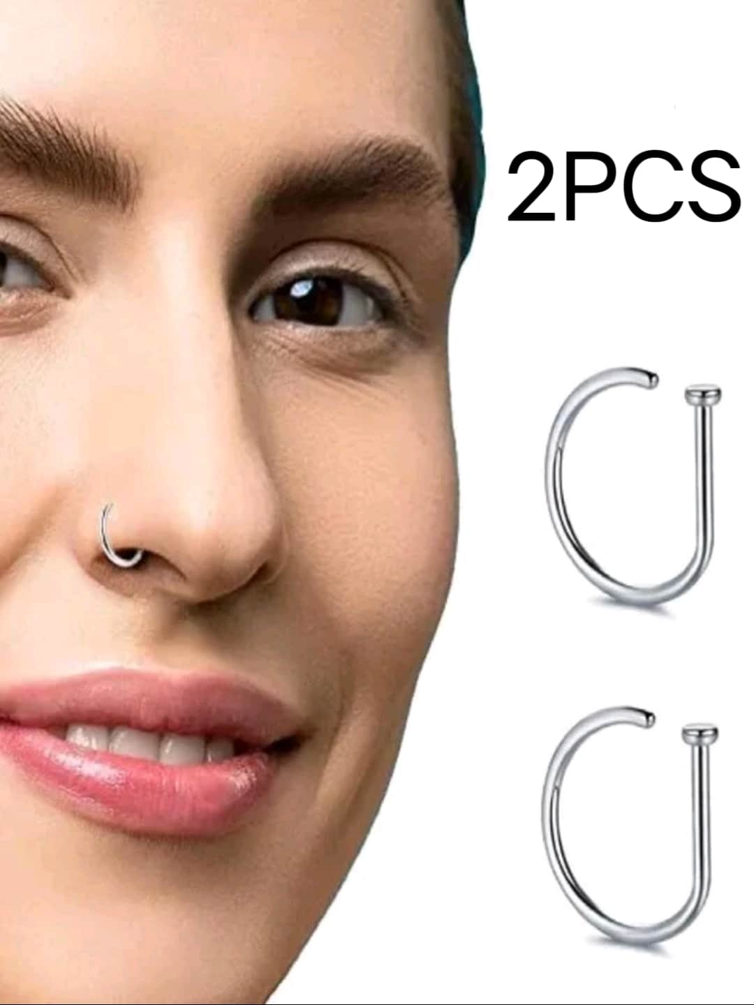 2Pçs Piercing De Nariz Nostril D-ring em aço cirúrgico