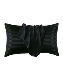 1入組緞面條紋枕套不附帶枕芯(黑色) - 黑色 - 查看 1