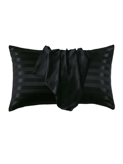 1入組緞面條紋枕套不附帶枕芯(黑色)