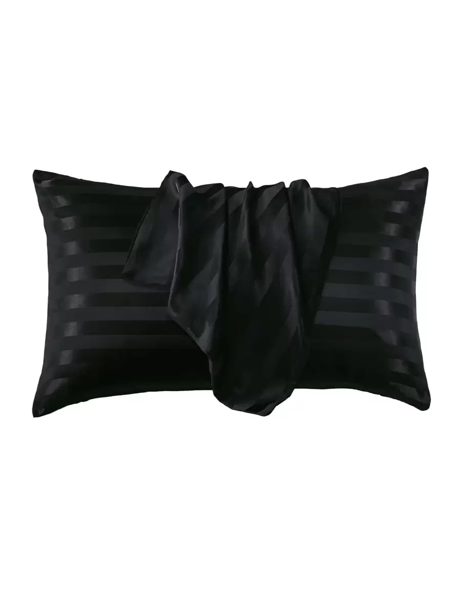 1入組緞面條紋枕套不附帶枕芯(黑色) - 黑色 - 查看 1