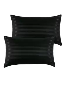 1入組緞面條紋枕套不附帶枕芯(黑色) - 黑色 - 查看 3