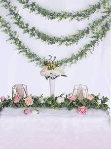 2pcs/1pc Artificial Eucalyptus Leaves & Vines, Evergreen Hanging Plants For Wedding Party Decoration - Green - View 2