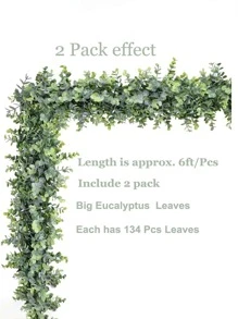 2pcs/1pc Artificial Eucalyptus Leaves & Vines, Evergreen Hanging Plants For Wedding Party Decoration - Green - View 8