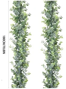 2pcs/1pc Artificial Eucalyptus Leaves & Vines, Evergreen Hanging Plants For Wedding Party Decoration - Green - View 3