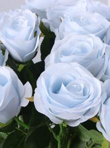6/10/12pcs Artificial Silk Rose Bouquet With Long Stems, Ideal For Home Wedding Decoration, Valentine's Day & Parties, Valentine Day, Gift Gifts Birthday Graduation - Baby Blue - View 5