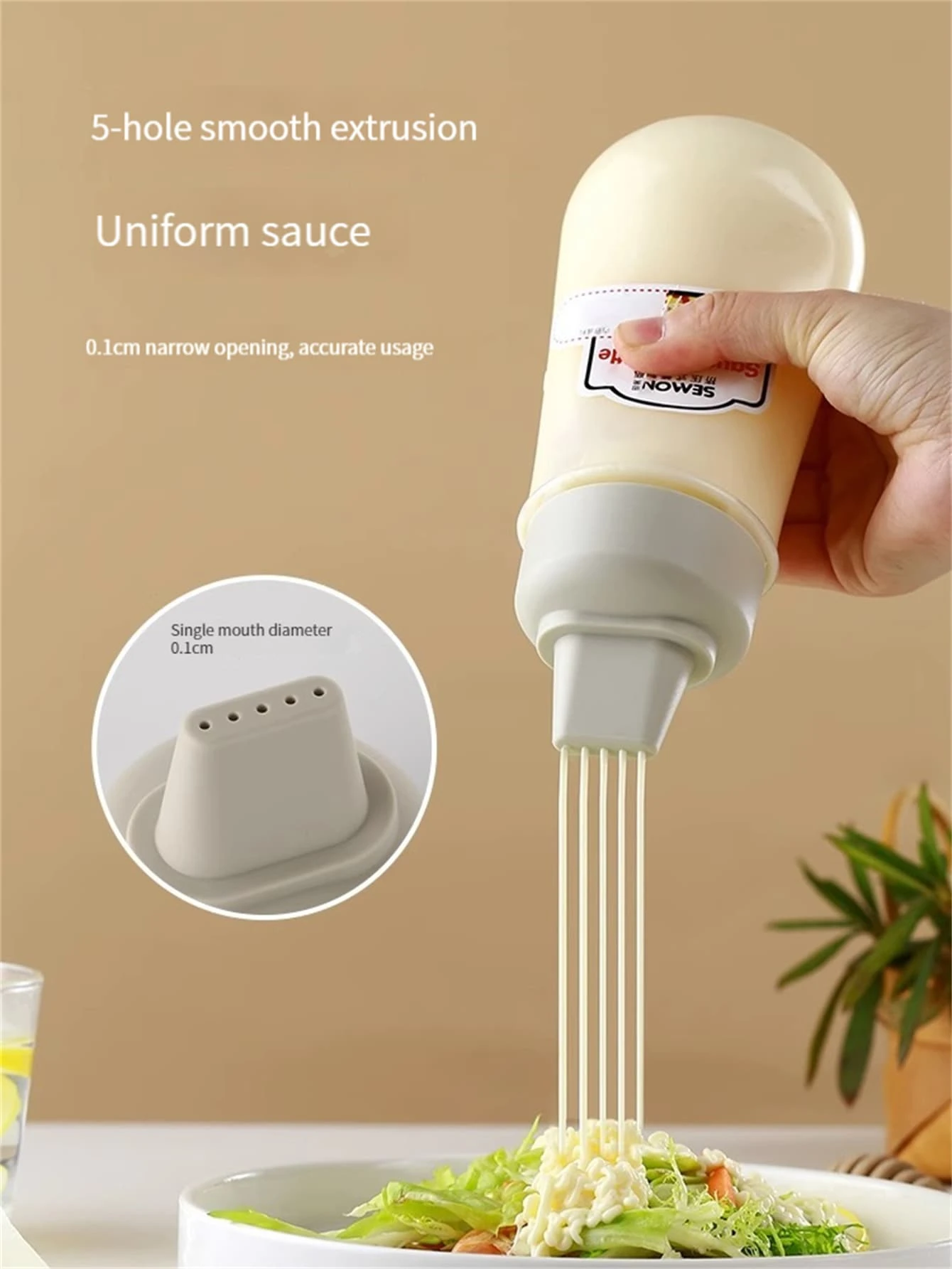 沙拉醬擠壓瓶，番茄醬，蠔油，蜂蜜，食品級廚房調味品瓶 - 白色 - 查看 1
