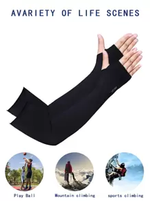 2 piezas Manga deportiva de protección solar con gráfico de letra, apta para ciclismo, motocicleta y esquí